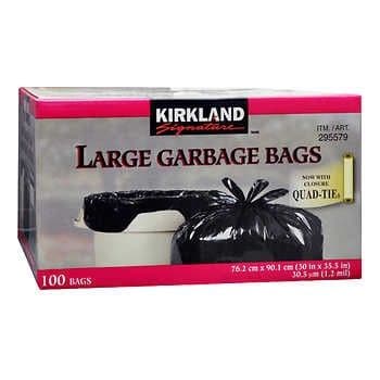 Kirkland Signature Large Quad-tie Garbage Bags, 76.2 cm × 90.1 cm (30 in ×  35.5 in), Pack of 100